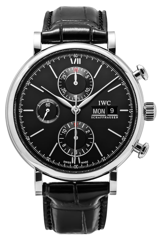 IWC Portofino Chronograph Leather Strap Black Dial Automatic IW391029 Men's Watch - IWC