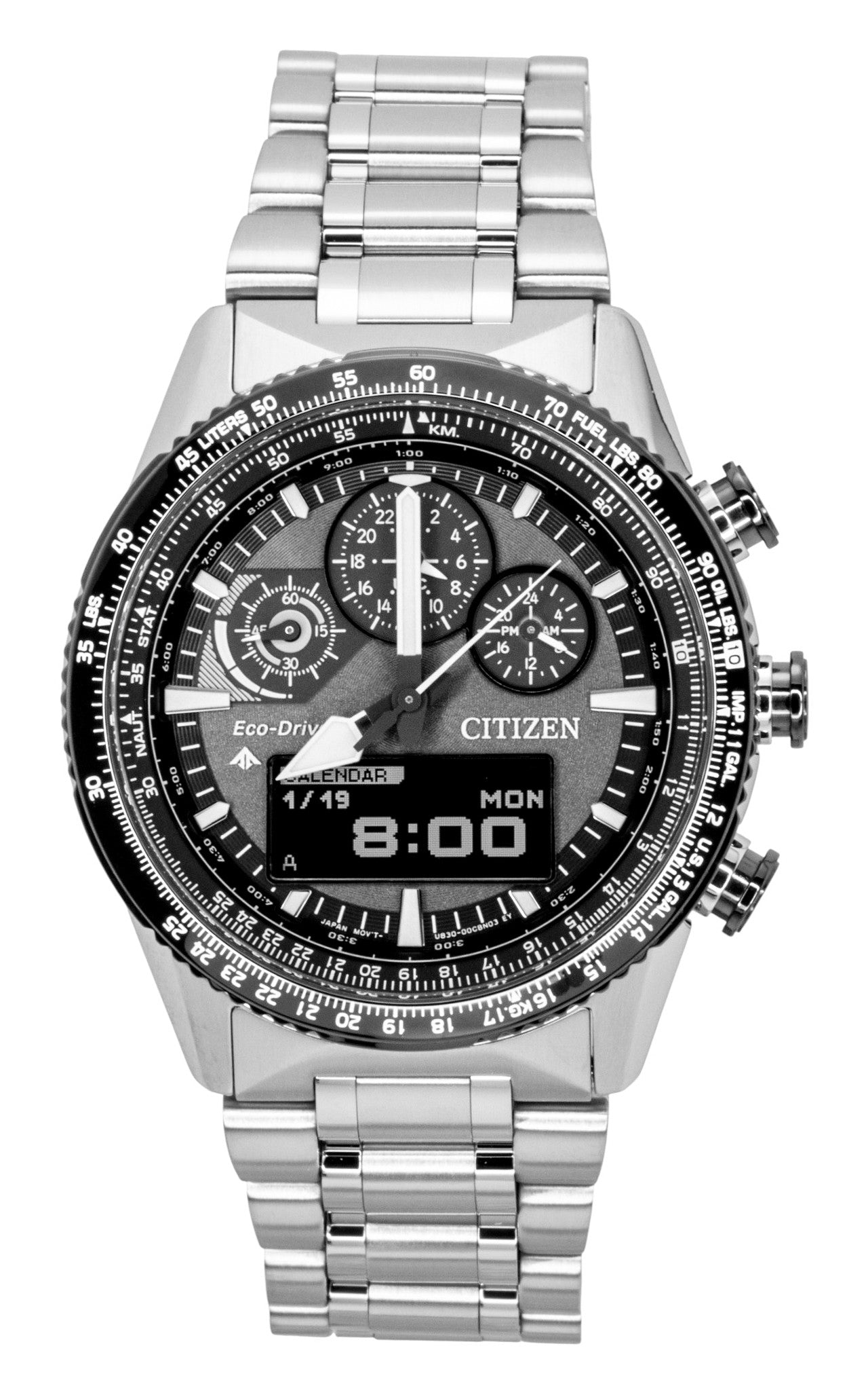 Citizen Promaster Skyhawk Eco-Drive Chronograph Stainless Steel Grey Dial Diver's JV2006-55H 200M Men's Watch - Citizen