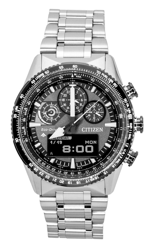 Citizen Promaster Skyhawk Eco-Drive Chronograph Stainless Steel Grey Dial Diver's JV2006-55H 200M Men's Watch - Citizen