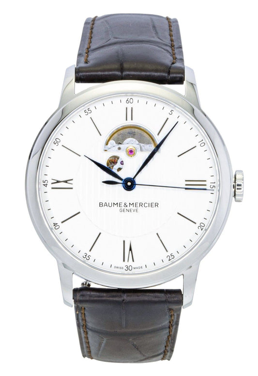 Baume & Mercier Classima Leather Strap Open Heart Silver Dial Automatic M0A10524 Men's Watch - Baume & Mercier