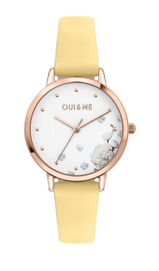 Oui & Me Fleurette Yellow Leather Strap White Dial Quartz ME010377 Women's Watch - Oui & Me