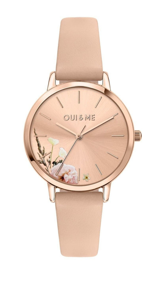 Oui & Me Fleurette Pink Leather Strap Rose Gold Dial Quartz ME010378 Women's Watch - Oui & Me