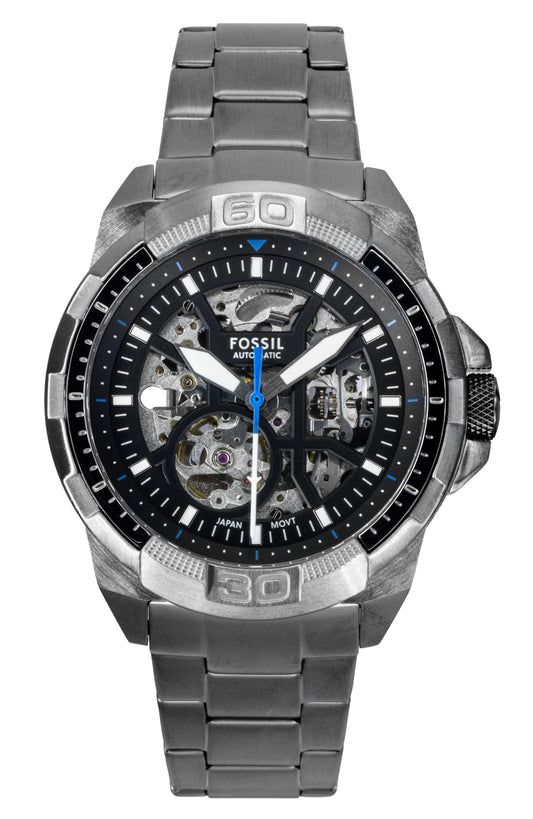 Fossil Bronson Stainless Steel Black Skeleton Dial Automatic ME3218 Men's Watch - Fossil