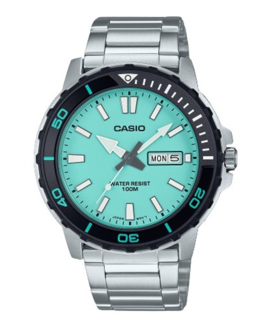 Casio Standard Analog Stainless Steel Turquoise Dial Quartz MTD-125D-2A2V 100M Men's Watch
