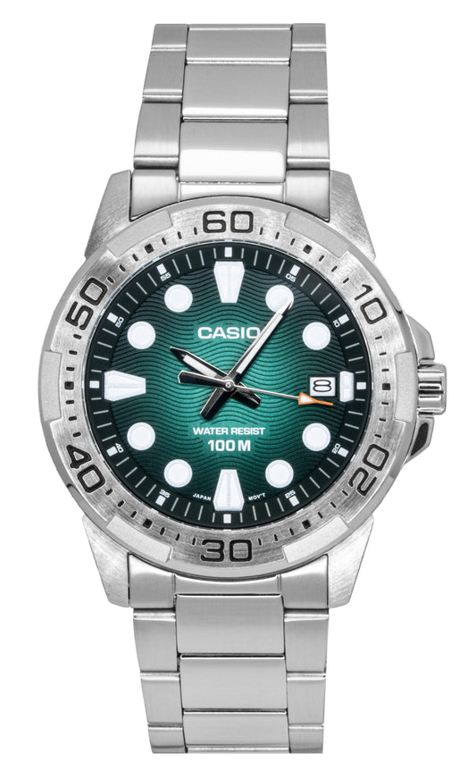 Casio Standard Analog Stainless Steel Green Dial Quartz MTD-140D-3AV 100M Men's Watch - Casio