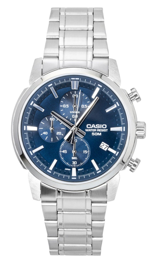Casio Analog Chronograph Stainless Steel Blue Dial Quartz MTP-E510D-2A2V Men's Watch - Casio