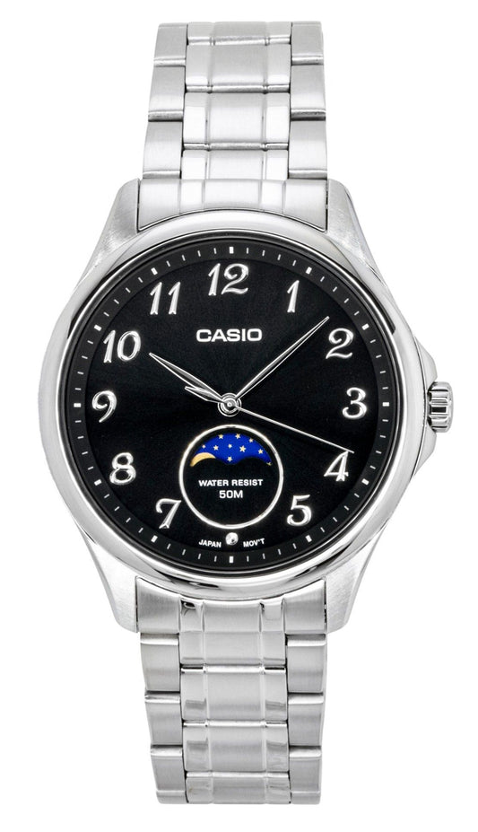 Casio Standard Analog Moon Phase Stainless Steel Black Dial Quartz MTP-M110D-1AV Men's Watch - Casio