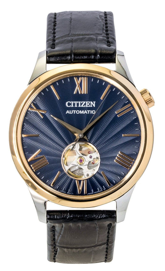 Citizen Leather Strap Open Heart Blue Dial Automatic NH9136-02L Men's Watch - Citizen