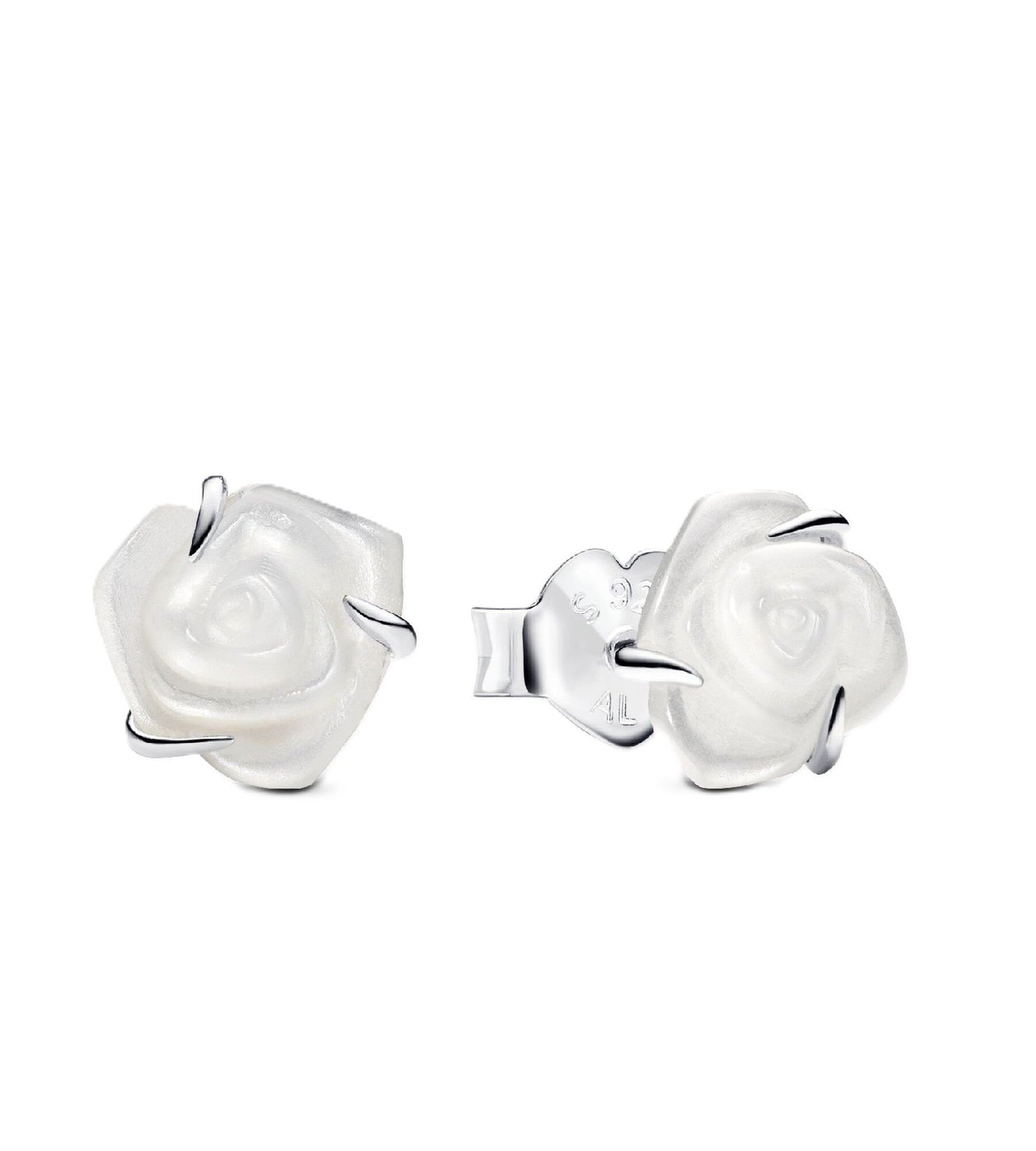 Pandora White Rose In Bloom Stud Earring With White Bioresin P-293209C01 For Women - PANDORA