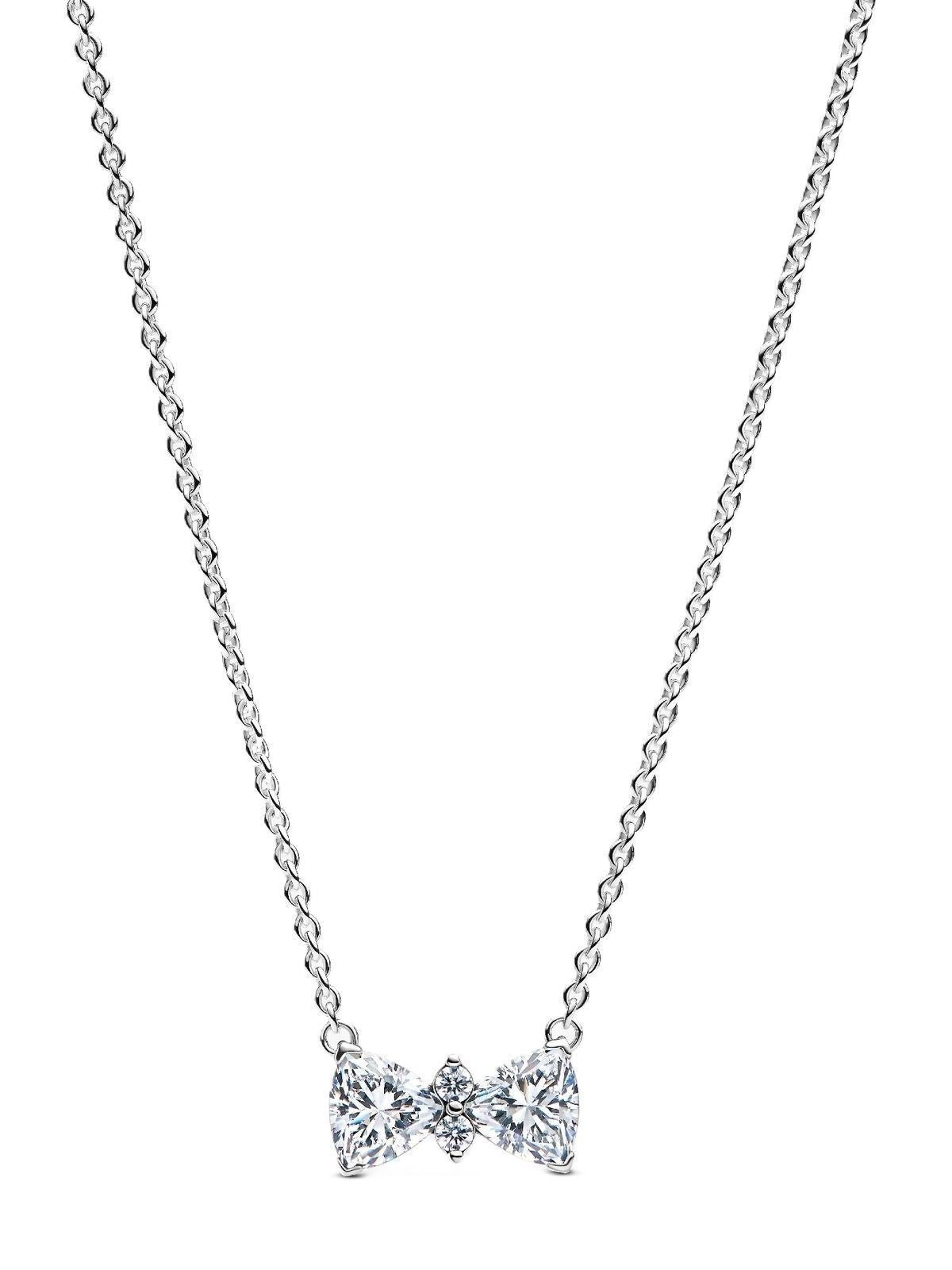 Pandora Sparkling Bow Necklace With Clear Cubic Zirconia P-393509C01-45 For Women - PANDORA