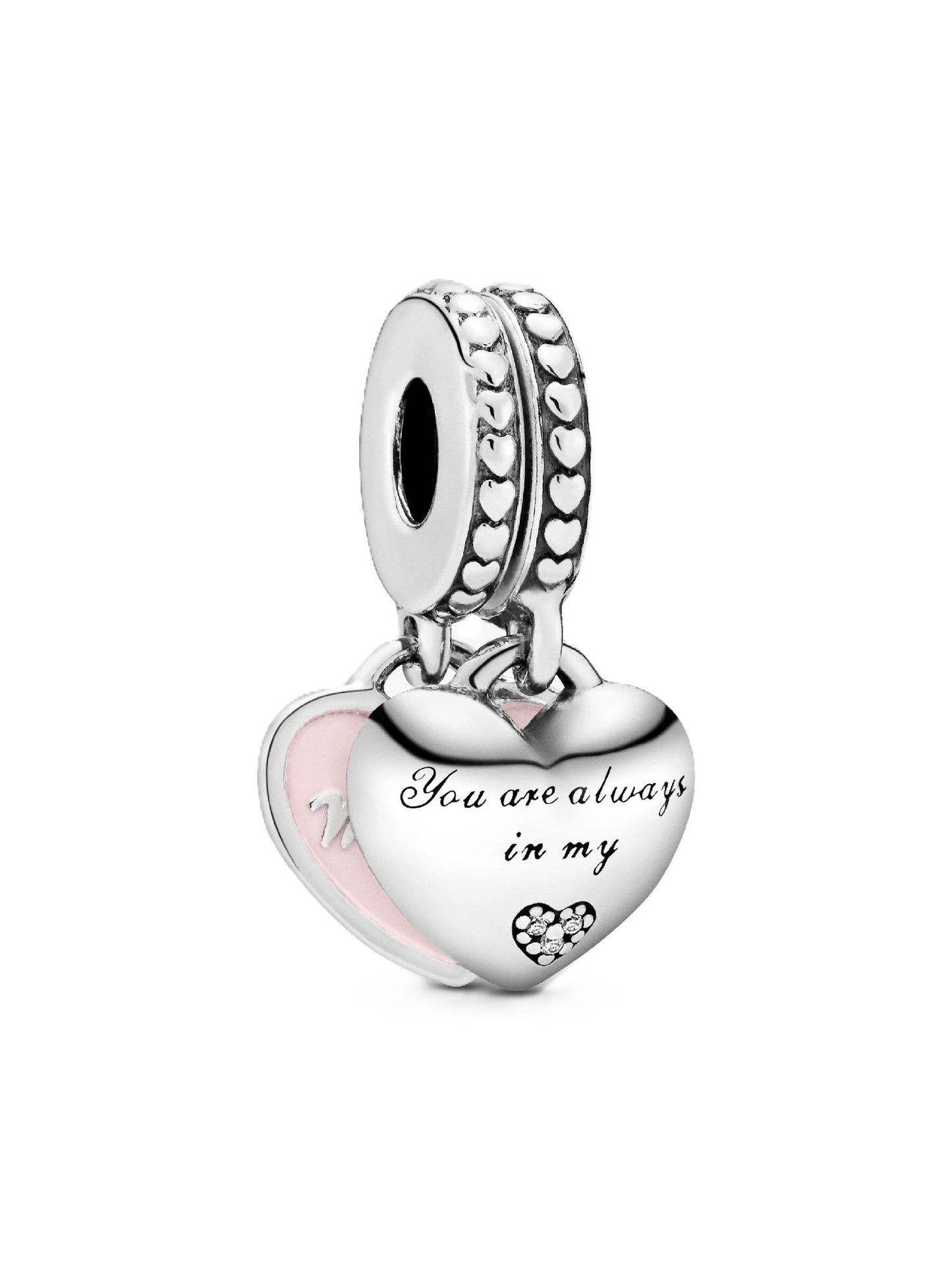 Pandora Mother And Daughter Hearts With Pink Enamel And Clear Cubic Zirconia P-792072EN40 For Women - PANDORA