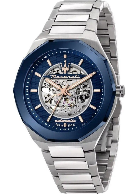 Maserati Stile Stainless Steel Blue Skeleton Dial Automatic R8823142004 100M Men's Watch - Maserati