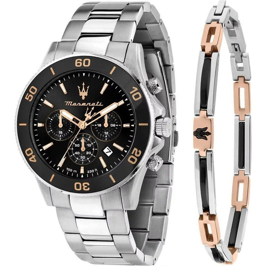 Maserati Competizione Chronograph Stainless Steel Black Dial Quartz R8873600001 100M Men's Watch With Extra Bracelet - Maserati