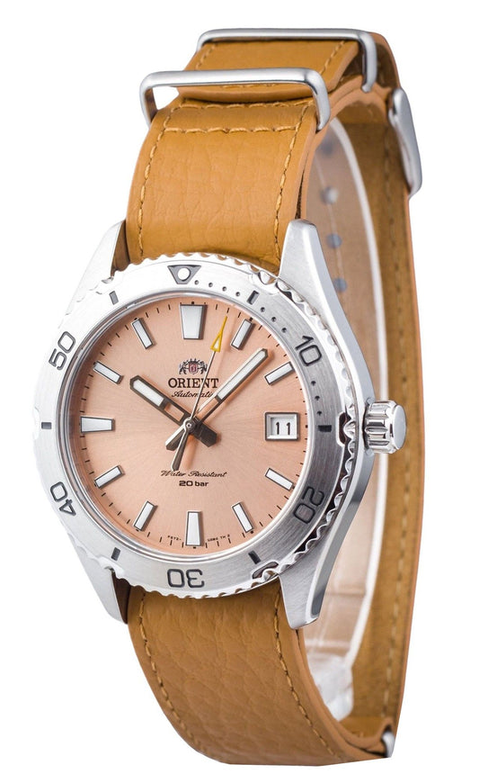Orient Sports Leather Strap Apricot Dial Automatic Diver's RA-AC0Q05P10B 200M Men's Watch
