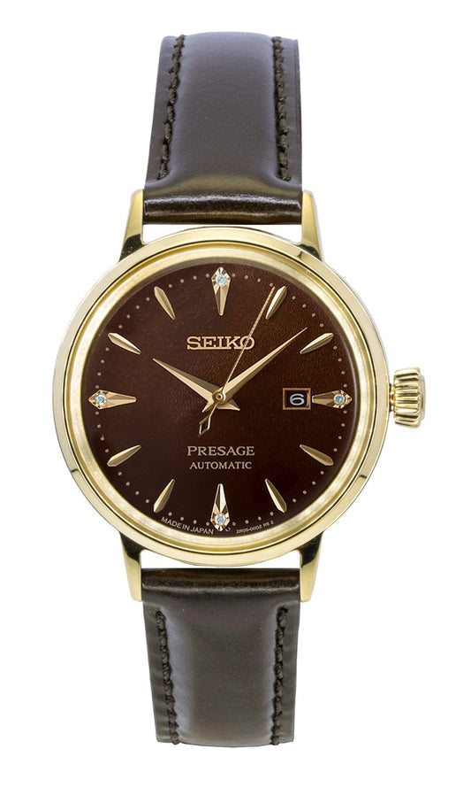 Seiko Presage Cocktail Diamond Accents Leather Strap Automatic SRE020J1 Women's Watch - Seiko