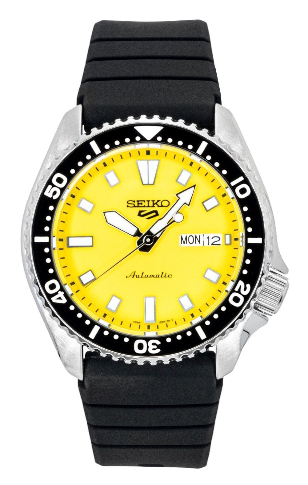 Seiko 5 Sports SKX Redux Silicone Strap Yellow Dial Automatic SRPL87K1 100M Men's Watch - Seiko