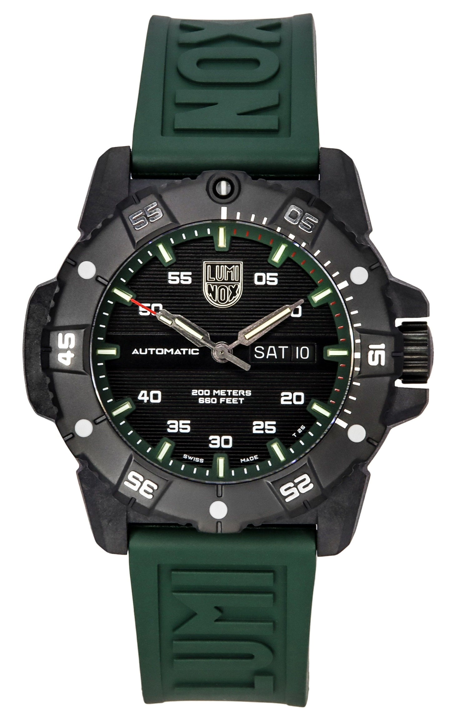 Luminox Master Carbon SEAL Green Rubber Strap Black Dial Swiss Automatic Diver's XS.3877 200M Men's Watch