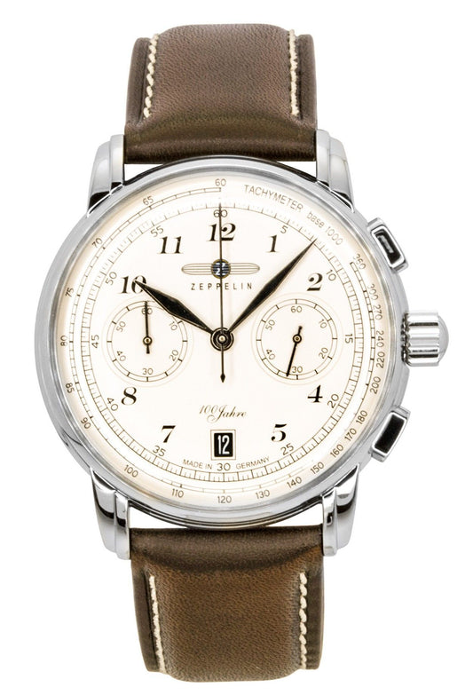 Zeppelin 100 Jahre Chronograph Leather Strap Beige Dial Quartz 76746 Men's Watch - Zeppelin