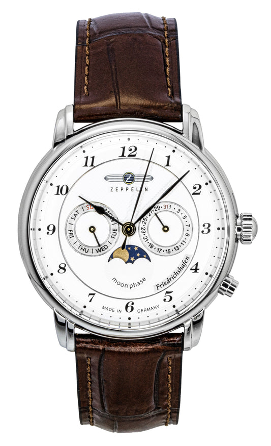Zeppelin Friedrichshafen Brown Leather Strap White Dial Quartz 85361 Men's Watch - Zeppelin