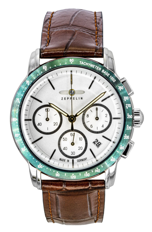 Zeppelin New York Chronograph Leather Strap White Dial Quartz 88784 Men's Watch - Zeppelin