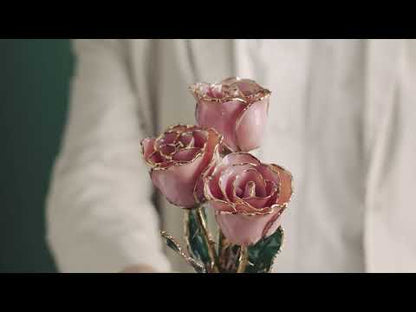 Lacquered September Blue Sapphire Colored Rose with Gold Trim