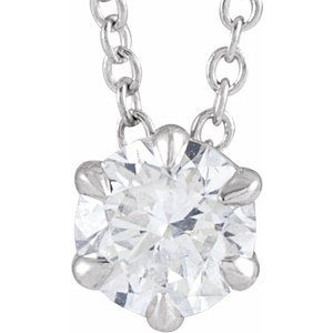 14K White 3/8 CT Lab-Grown Diamond Solitaire 16-18" Necklace - BN & CO JEWELRY