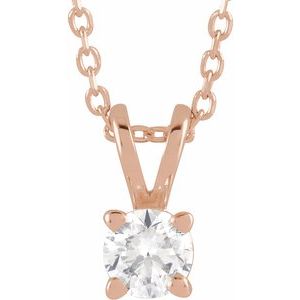 14K Rose 1/4 CT Lab-Grown Diamond Solitaire 16-18" Necklace - BN & CO JEWELRY