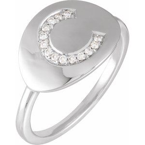 14K White .08 CTW Natural Diamond Initial C Ring - BN & CO JEWELRY