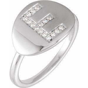 14K White 1/10 CTW Natural Diamond Initial E Ring - BN & CO JEWELRY