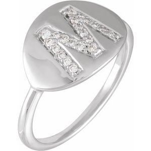 14K White 1/8 CTW Natural Diamond Initial M Ring - BN & CO JEWELRY
