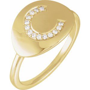 14K Yellow .08 CTW Natural Diamond Initial C Ring - BN & CO JEWELRY