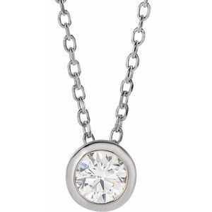 14K White 1/6 CT Natural Diamond Bezel-Set 16-18" Necklace - BN & CO JEWELRY
