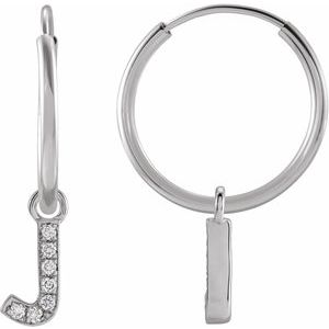 14K White .025 CTW Natural Diamond Single Initial J Hoop Earring - BN & CO JEWELRY