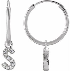 14K White .05 CTW Natural Diamond Single Initial S Hoop Earring - BN & CO JEWELRY
