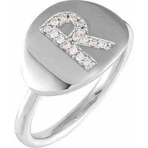 14K White 1/10 CTW Natural Diamond Initial R Ring - BN & CO JEWELRY