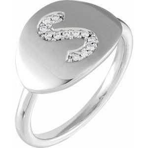 14K White .07 CTW Natural Diamond Initial S Ring - BN & CO JEWELRY