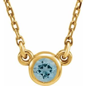 14K Yellow 4 mm Round Natural Aquamarine Solitaire 16" Necklace - BN & CO JEWELRY