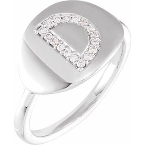 14K White 1/10 CTW Natural Diamond Initial D Ring - BN & CO JEWELRY