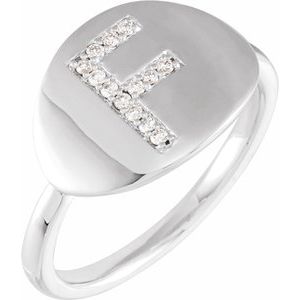 14K White .08 CTW Natural Diamond Initial F Ring - BN & CO JEWELRY