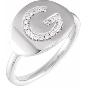 14K White 1/8 CTW Natural Diamond Initial G Ring - BN & CO JEWELRY