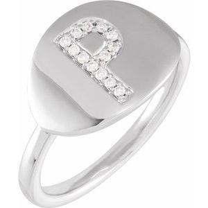 14K White .08 CTW Natural Diamond Initial P Ring - BN & CO JEWELRY