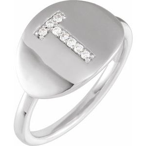 14K White .06 CTW Natural Diamond Initial T Ring - BN & CO JEWELRY