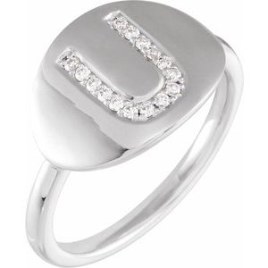 14K White 1/10 CTW Natural Diamond Initial U Ring - BN & CO JEWELRY