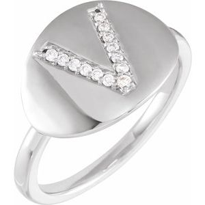 14K White .08 CTW Natural Diamond Initial V Ring - BN & CO JEWELRY