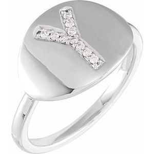 14K White .06 CTW Natural Diamond Initial Y Ring - BN & CO JEWELRY