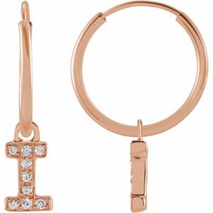 14K Rose .03 CTW Natural Diamond Single Initial I Hoop Earring - BN & CO JEWELRY