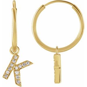14K Yellow .03 CTW Natural Diamond Single Initial K Hoop Earring - BN & CO JEWELRY