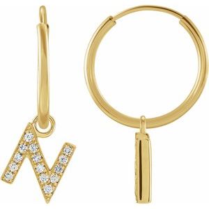 14K Yellow .05 CTW Natural Diamond Single Initial N Hoop Earring - BN & CO JEWELRY