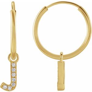 14K Yellow .025 CTW Natural Diamond Single Initial J Hoop Earring - BN & CO JEWELRY