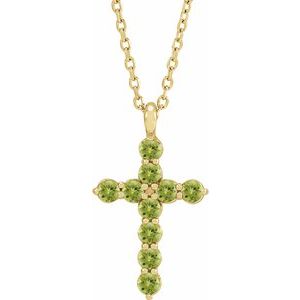 14K Yellow Natural Peridot Cross 16-18" Necklace - BN & CO JEWELRY
